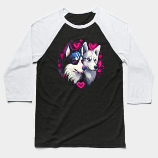 Siberian Husky Couple Valentine Baseball T-Shirt